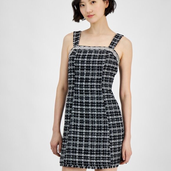 Tahari Tweed Embellished-Neck Sleeveless Dress – Black/Ivory | Size 12P NWT - Picture 3 of 5